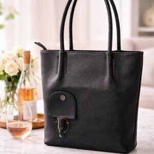 PortoVino Tuscanino Wine Purse Black Vegan Leather Pouring Tote NWT